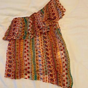 Sezane one sleeve multi colored sheer top size 36